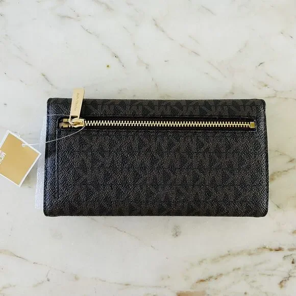 MICHAEL KORS Jet Set Travel Brown Logo Leather Tri-Fold Wallet - Picture 4 of 6